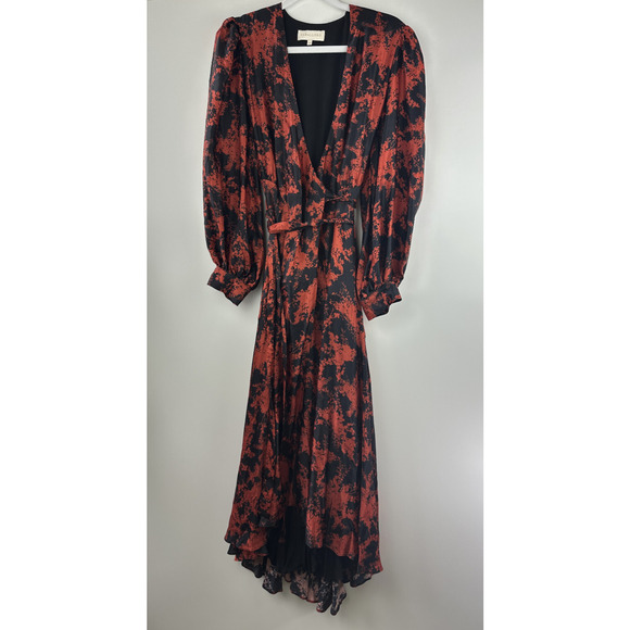 Anthropologie x Caballero Silky Abstract Wrap Midi Dress Red & Black Anthro XS - Picture 2 of 16
